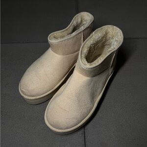 Women's Cream Faux Suede Ankle Boots